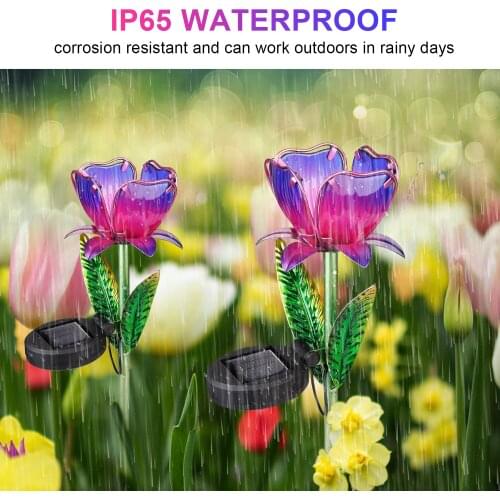 2 Pcs Solar Power Flower Stakes Garden Lights Outdoor Flower Decor Garden Light For Driveway Yard Lawn