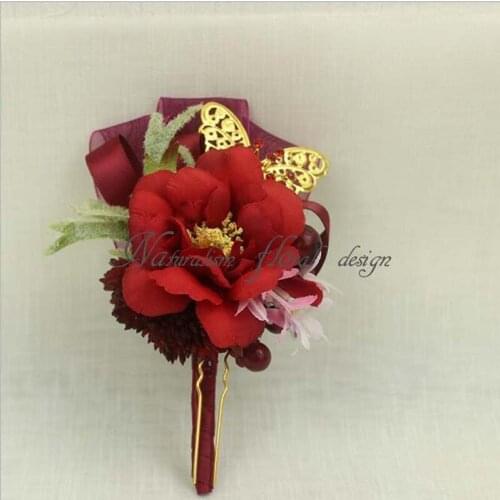 2018 Fashion Bride Corsage Flowers Ball DIY Wrist Flower Bridesmaid Hand Wrist Flowers Roses Floral Bridal Wrist Red Rose