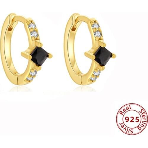 2021 Trendy 925 Sterling Silver Black Zircon Hoop Earrings for Women Small Circle Gold Piercing Huggies Crystal Jewelry