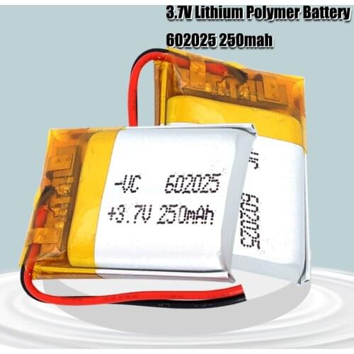 3.7V 250mAh 602025 Lithium Polymer Li-Po li ion Rechargeable Battery cells For Mp3 MP4 MP5 GPS PSP mobile bluetooth