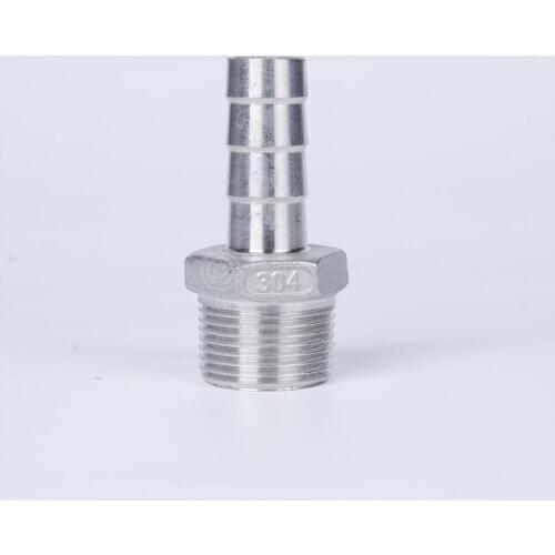 304 Stainless Steel Barbed Hose Tail x 1/2" Male BSPT Thread Connector -Pipe Fitting