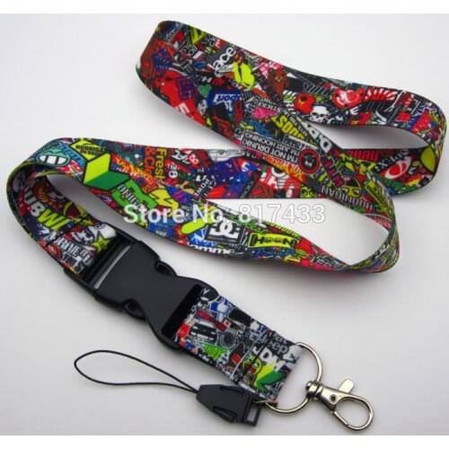 5PCS JDM Racing Car sticker bomb Bride Lanyard Key mobile Phone keychain Neck Strap rope
