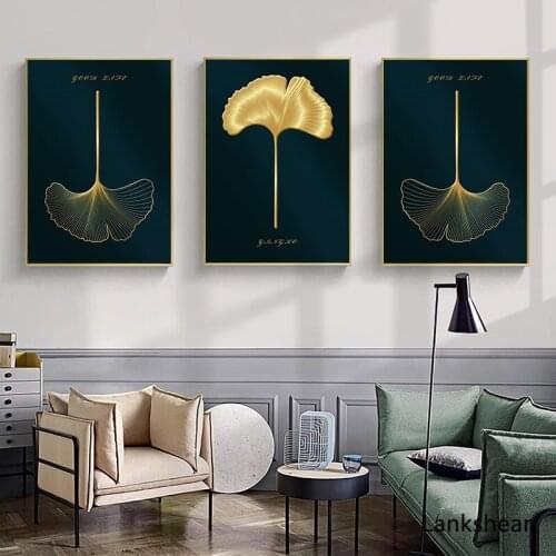 Golden Plant Leaf Abstract Painting Nordic Canvas Poster Print Botanical Wall Art Decoration Picture Modern Living Room Decor