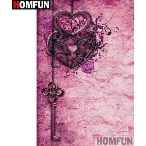 HOMFUN Diamond Painting Cross Stitch Pattern 5D Diamond Embroidery "Heart key lock" Home Decor DIY diamond Art A27251