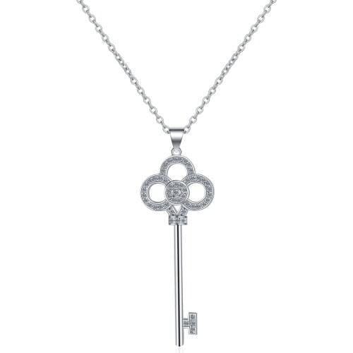 ANZIW 925 Sterling Silver Round Cut Moissanite Diamond Key Pendant Necklace For Women Pendant Necklace Jewelry Gift
