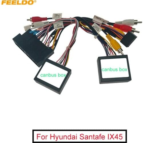 Car 16pin Audio Wiring Harness with 2 Canbus Boxes For Hyundai Santafe IX45 Support Amplifier Stereo Installation Wire Adapter
