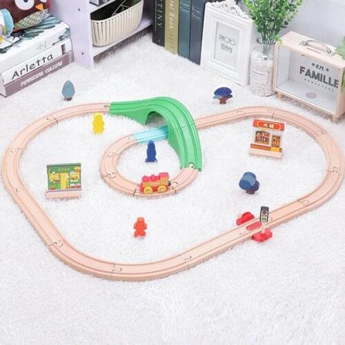 Beech Wooden Track Building Block Wood Train Track Bridge Set Wooden Railway Tracks Fit Train Car Educational Toys For Kids Gift