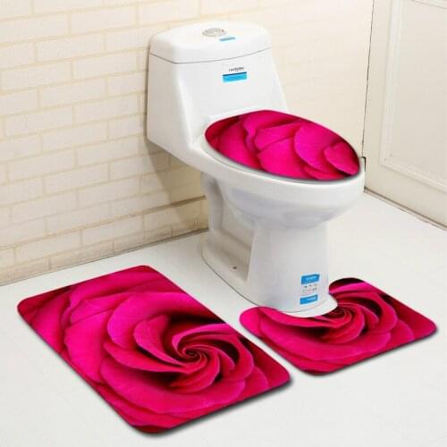 Rose flower bathroom rug shower mat bath mat bathroom rug set Toilet Three-piece set Toilet Seat Mat Toilet Lid Cover mat Rug