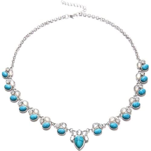 Fashion Women Fashion Faux Opal Pendant Chain Choker Necklace Party Jewelry Gift