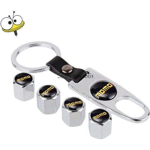 MOMO Logo Steel Wheel Tire Valve Stems Caps Stainless Tire Valve With Keychain For Ford Mondeo Jaguar Mazda Nissan Renault Honda