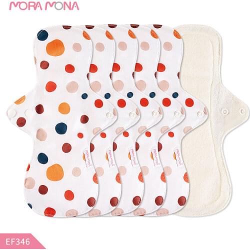 Mora Mona Large Size With Winged Washable Bamboo Fiber Women 's Organic Sanitary Pad Suitable For Female Personal Hygiene 5pcs