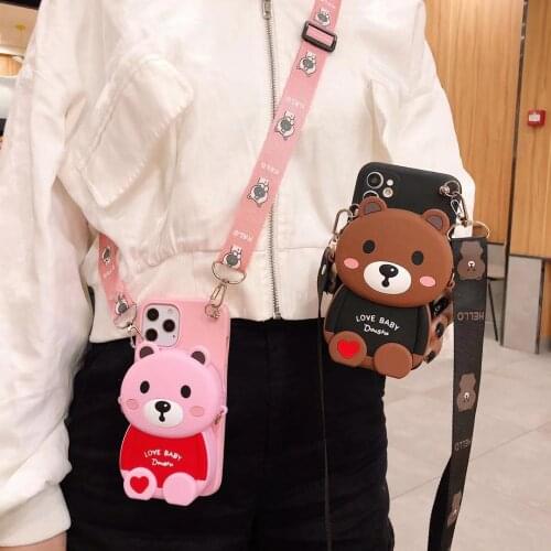 For Xiaomi 8 9 9SE 9Pro 10 Note10 lite F1 5x A1 6x A2 A3 9T Pro Bear Wallet Bag Soft TPU Case