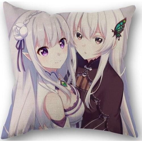 Square Pillowcase Japanese Anime Re:Life In A Different World From Zero Cotton Linen Pillow Cover Zippered 45x45cm One Sides