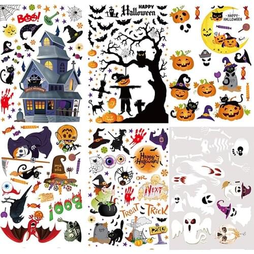 New Halloween Horror Stickers Window Wall Door Floor Decal Stickers DIY Halloween Party Decoration Haunted House Prop Removable