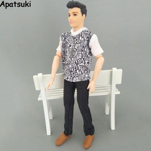 1set 1/6 Boy Doll ClothesFor Ken Doll Painted Flower Shirt & Black Pants Trousers For Barbie Boyfriend Ken Prince Dolls Kids Toy