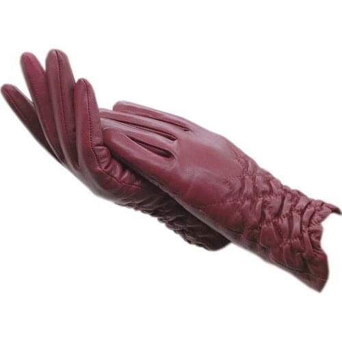 Winter ladies wrist fashion sheepskin gloves wine red new warm leather driving thickened super soft lining short 2021-00107