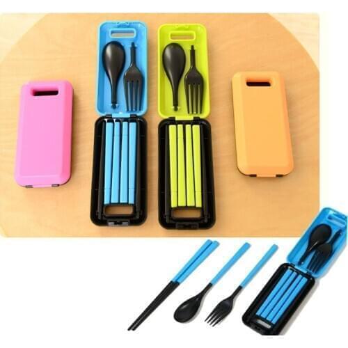 Portable Fold Tableware Three-piece Cutlery Suit With Storage Box Chopstick Fork Spoon Knife High Quality Travel Tableware Set