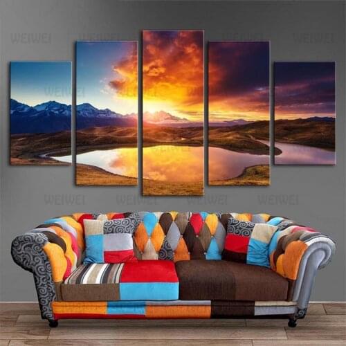 Poster Landscape Painting Distant Mountains and Rivers Sunset Sunrise Home Canvas Painting Wall Decoration Use In Living Room