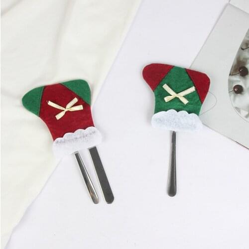 Christmas Cutlery Bag Dinner Tableware Holder Pocket Xmas Hanging Ornaments Christmas Stocking Decoration Table Cutlery Suit Set