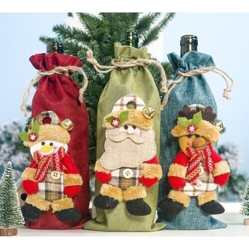 Xmas Santa Deer Drawstring Wine Bottle Cover Champagne Bag Holiday Party Decor vinoteca beer bottle case cecotec wine bottle bag