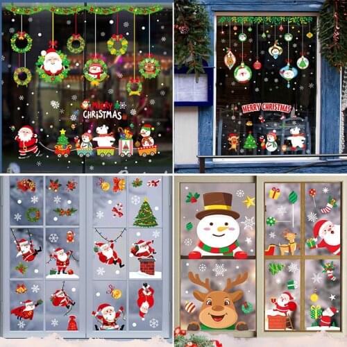 Merry Christmas Wall Stickers Window Glass Decor Fashion Santa Claus Decorations Removable DIY Christmas Ornaments Decal