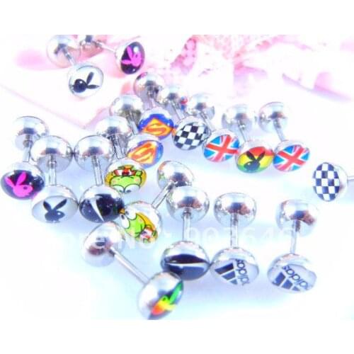 50pcs Free Shippment Body Piercing Body jewelry-Ear Stud Stainless Steel Earrings Fake Ear Plug mix Logos