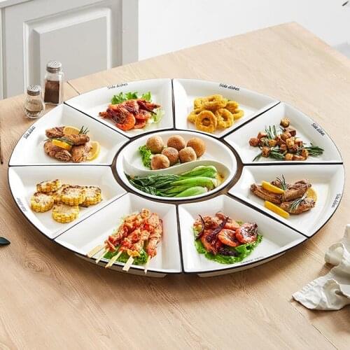 Net red black line plate reunion dishes platter ceramic tableware combination family dinner plate hot pot snack platter set