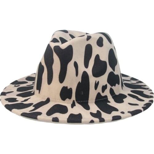 Winter hats women men Cows pattern print spotted women fedora hat autumn winter wide brim new street cute wool winter men hats