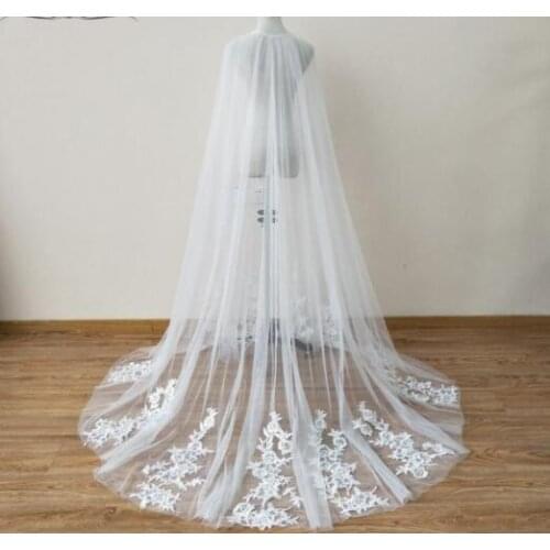 Lace appliques Tulle black wedding cape Ivory wedding accessories womens evening shawl cape white bridal coat