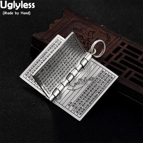 Uglyless Creative Openable Books Pendants Men Women Unisex Religious Buddhism Necklaces NO Chains 925 Silver Heart Sutra Jewelry