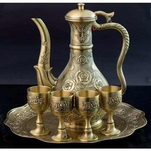 Wine Set Chinese Style Rose Wine Glass Creative Classical Sake Pot Household Liquor Glass Spirit Glass Zinc Alloy Material