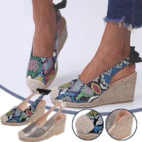 Women Wedges Sandals Slip On Closed Toe Platform Espadrille Sandals Female Serpentine Straw Bottom Summer 2021 Shoes Ladies