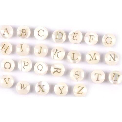 1/26PCs "A-Z" Grinding Inlaid With Gold Alphabet/Letter Natural Seashells Round Beads For Jewelry Making Bracelet Necklace 8mm