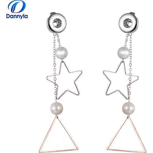 1 Pair! Simple Long Star And Moon 12mm Pearl Snap Button Earring Fit Snap Burron For Women LSEN12MM74