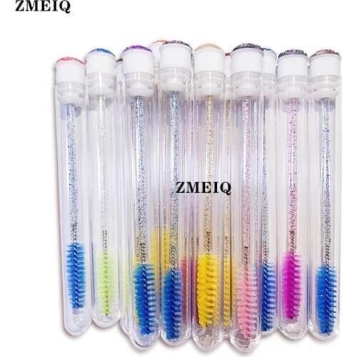 10/50pcs Reusable Crystal Eyebrow Brush Separate Tube Design Charming Colorful Bottom Mascara Eyelash Extender Stick Applicator