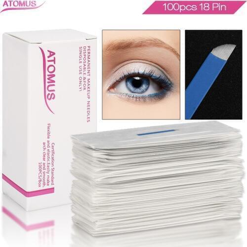 100pcs 18 Pins Agujas Para Microblading Agujas Microblading Sombreado Eyebrow Embroidery Shading Needles Micro Needling Pen
