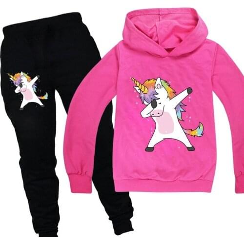 Unicorn Hoodies 2pcs Suits Kids Sweatshirts Fashion Kid Hooded T Shirt Baby Toddler Girl Tracksuit Child Clothes Sportswear Sets