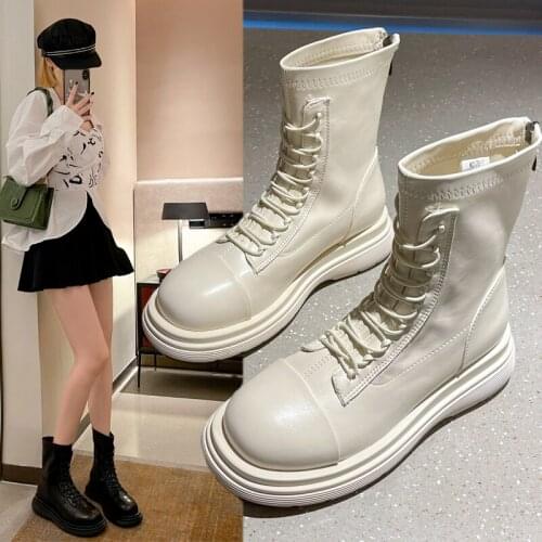 2021 Boots Womens Autumn and Winter New Thick with Short Tube British Womens Shoes Handsome Casual Motorcycle Boots