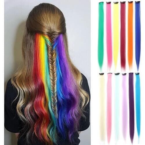24 Pcs 22 Inch Long Straight Colorful Rainbow Hair Extensions Clip In Synthetic Color Hair Party Highlights For Women Kids Girls
