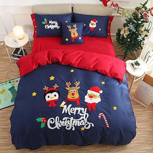 2017 New 4/6pcs Christmas 100% cotton Bedding Set red Comforter Cover Blanket Cover Flat Sheet Set Pillowcases twin Queen king