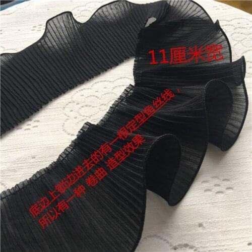 5Yard/Lot 11CM Wide Exquisite Chiffon Lace Fabric Black Clothing Doll Folds Lace Trim Skirt Accessories
