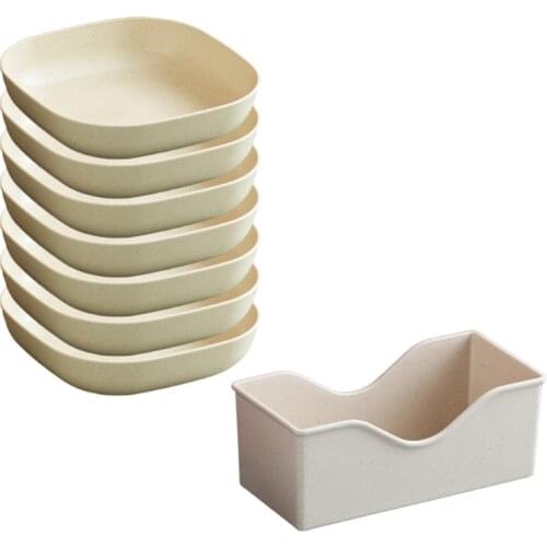 7Pcs Square Wheat Straw Plates Pasta Salad Bowls Lightweight Reusable Food Serving Party Snack Dinner Dishes Dinnerware