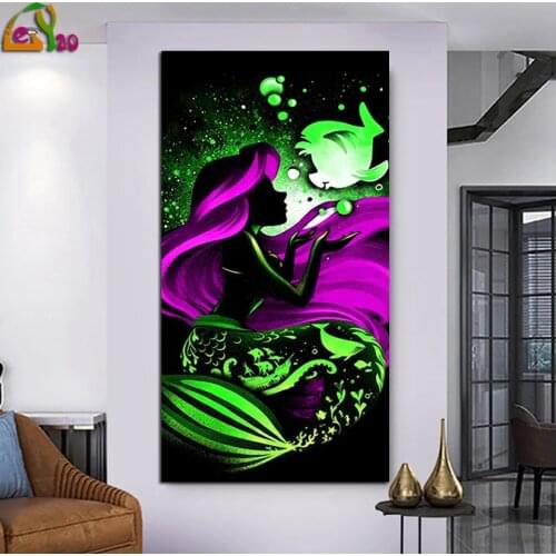 Diy Diamond Painting Mermaid Princess Diamond Embroidery Cartoon Princess Girl 5d Full Round Drill Inlaid Pattern Child Gift