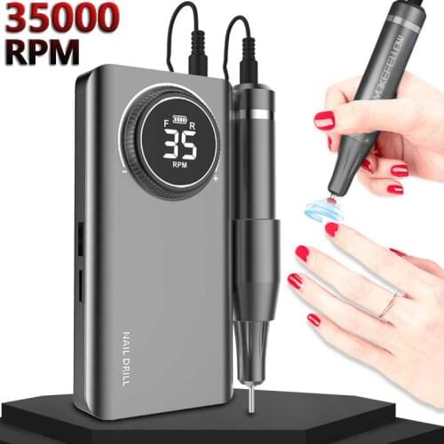 Nail Drill Machine 35000 RPM Portable Rechargeable Nail Drill Pen Apparatus for Manicure Nail Gel Polisher With Full LCD Display