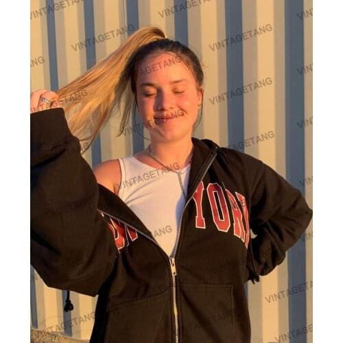 B-TOTO American Retro Bm Wind Black Hooded Cec Sweater Zipper Jacket Female Tide Ins 2021 New Fashion