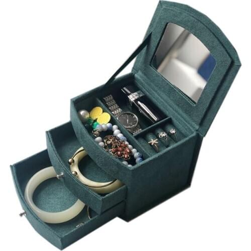 Three Layers Velvet Jewelry Box Case with Mirror Ring Bracelet Earring Holder Storage Container Organizer Drawers Women Girls