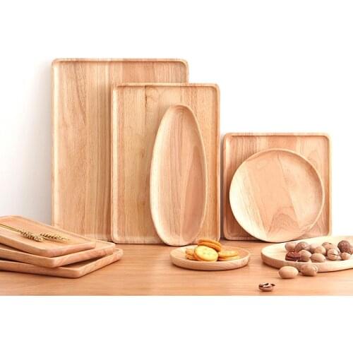 Sushi Snack Side plates tray oblong household tea cup fruit plate wooden plate cake bread solid wood Dessert Plates Dishes