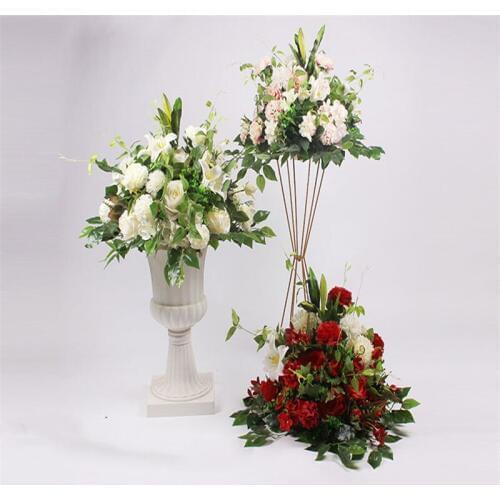 Large Artificial Flower Wedding Scene Layout Road Lead Flowers Roman Column Iron Frame Flower Table Simulation Floral