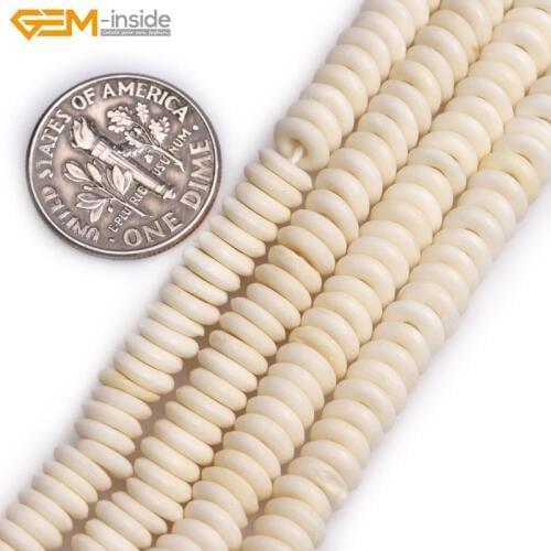 Gem-inside 3x6mm Big Hole Natural Rondelle Donuts Bone Heishi Spacer Beads For Jewelry Making 8inches About 70pcs DIY Jewelry
