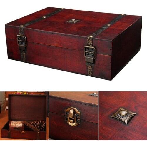 Stylish Vintage Metal Lock Decorative Trinket Jewelry Storage Box Handmade Classical Wooden Treasure Case Storage Box Organizer